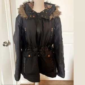 Leopard winter coat with fleece inside